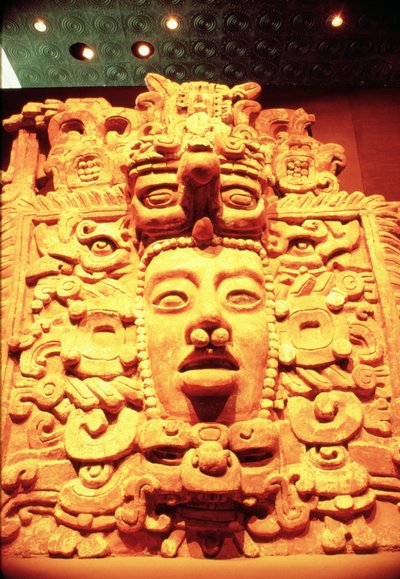 Detail from a Temple Wall with the Head of a Sun God by Mayan